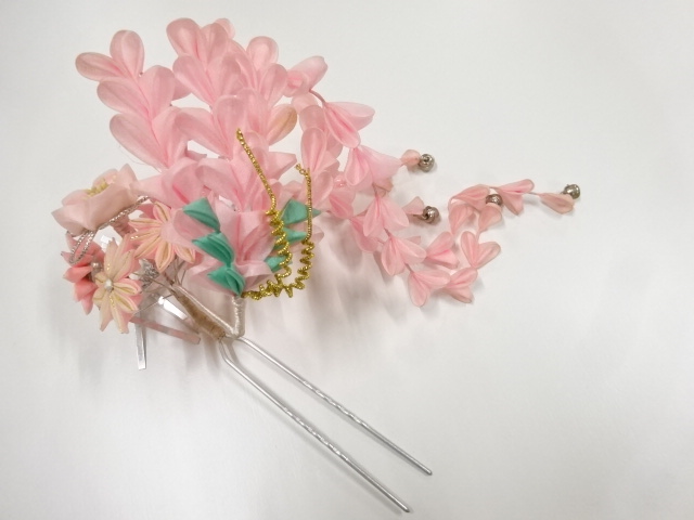 JAPANESE KIMONO / ANTIQUE KANZASHI (HAIRPIN) / TSUMAMI FABRIC FLOWER 